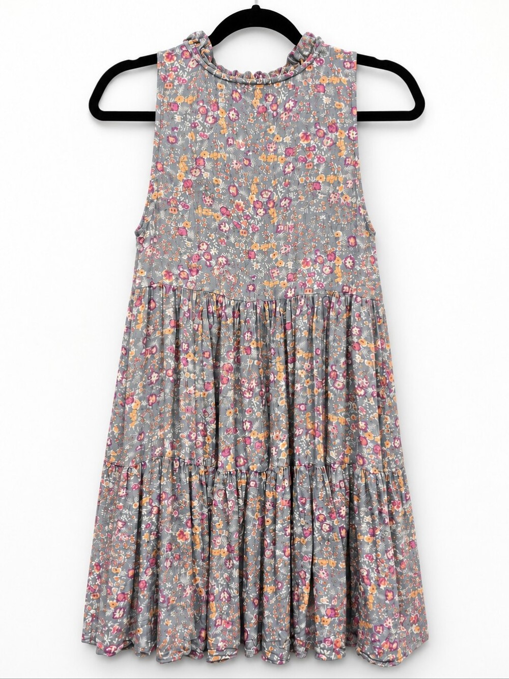 🔥Floral Babydoll Tiered Ruffle Sleeveless Mini Summer Dress Fall Layering Small - Picture 4 of 9